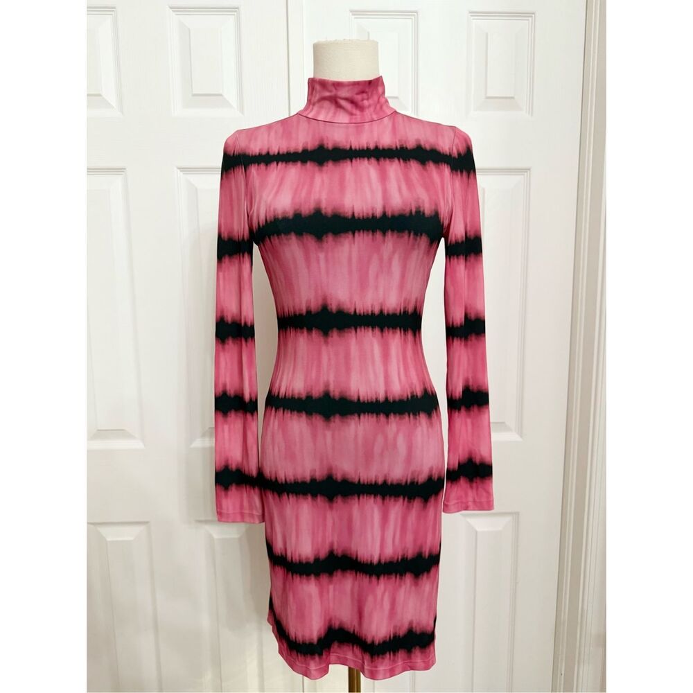 Alice + Olivia Delora Pink Dip‎ Dye Stripe Mock Neck Mini Dress Size 0